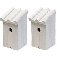 2x Nestkast/vogelhuisje hout wit ribdak 14 x 16 x 27 cm