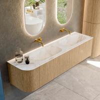 Mondiaz KURVE-DLUX 175 cm Onderkast Greeploos 2 Lades Met Deuren Oak, Wastafel Solid Surface Rechts Frappe 0 Kraangaten Zonder Spiegel (KRVSTS175L2L1D0KD-Oak/Fra) Mondiaz KURVE-DLUX 175 cm Onderkast Greeploos 2 Lades Met Deuren Oak, Wastafel Solid Surface Rechts Frappe 0 Kraangaten Zonder Spiegel (KRVSTS175L2L1D0KD-Oak/Fra)
