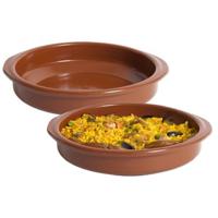 Tapas ovenschaaltje/serveerschaaltje - 2x - rond - Spaans terracotta/aardewerk - D20 x H4.5 cm