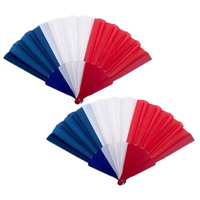 Waaier Franse vlag - 2x - Landen thema waaiers - rood/wit/blauw - Frankrijk