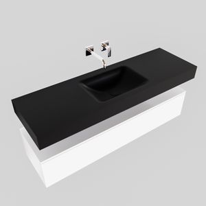 Badkamermeubel BWS Ibiza 150 cm Mat Wit Solid Surface Wastafel Mat Zwart (acht varianten)