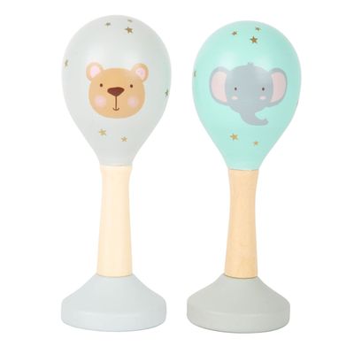 Small Foot houten baby rammelaar maracas dier, set van 2