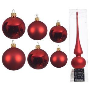 Groot pakket glazen kerstballen 50x kerstrood glans/mat 4-6-8 cm met piek mat