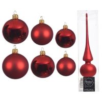 Groot pakket glazen kerstballen 50x kerstrood glans/mat 4-6-8 cm met piek mat - thumbnail