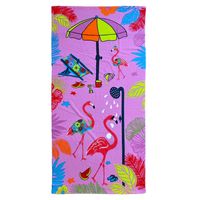 Strand/badlaken voor kinderen - flamingo print - 70 x 140 cm - microvezel   -