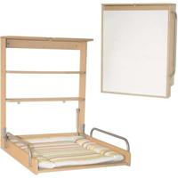 Wandgemonteerde opvouwbare aankleedtafel - ROBA - DSCHUNGELBABY - Inclusief matras met veelkleurige strepen - 2 geïntegreerde planken - Natuurlijk hout