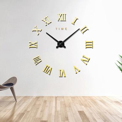 Slaapkamer huis decoratie frameless Romeinse cijfers grote DIY muur sticker Mute klok grootte: 100 * 100cm (goud)