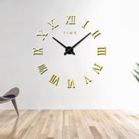 Slaapkamer huis decoratie frameless Romeinse cijfers grote DIY muur sticker Mute klok grootte: 100 * 100cm (goud)