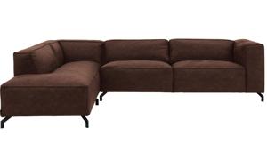 Goossens Bank Calvin bruin, micro leer, 3,5-zits, modern design met ligelement links
