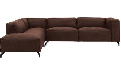Goossens Bank Calvin bruin, micro leer, 3,5-zits, modern design met ligelement links