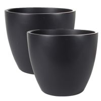 2x stuks plantenpot/bloempot in een strakke Scandinavische look zwart Dia 33 cm en Hoogte 28 cm