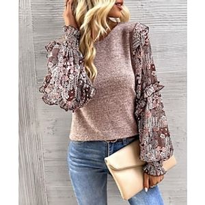 Dames Overhemd Blouse Grafisch Kleurenblok Zwart Khaki Grijs Lapwerk Lange mouw Casual Modieus Ronde hals Normale pasvorm Lente Herfst