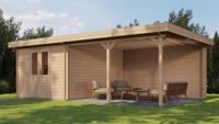 Lugarde Select Blokhut met overkapping Culemborg 300x400cm + 400cm - Onbehandeld- Plat dak- - Lugarde Select