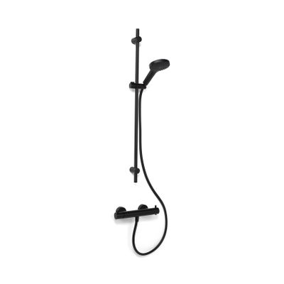 Blue Label Brondby Douchethermostaat Glijstangset | Opbouw | 90 cm | Rond | Mat zwart