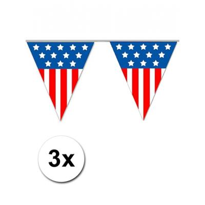 Vlaggenlijn USA - 3x - 5 meter - plastic - Amerika - United States - vlag - versiering