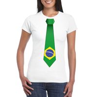 Wit t-shirt met Brazilie vlag stropdas dames