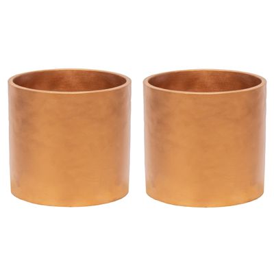 Plantenpot/bloempot - 2x - keramiek - brons - D18 x H17 cm
