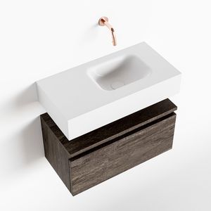 MONDIAZ ANDOR 60cm toiletmeubel dark brown. LEX 60cm wastafel talc rechts geen kraangat