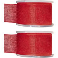 Hobby/decoratie sierlint - 2x - rood - organza - 4 cm x 20 meter