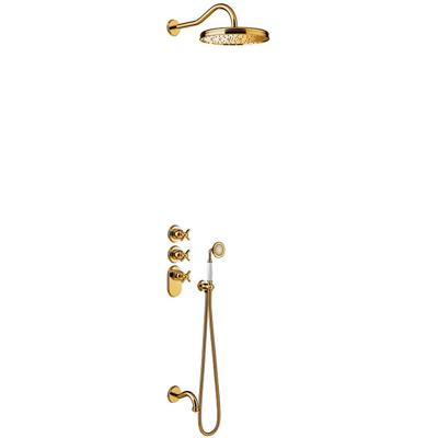 Regendouche set Tres Clasic | Inbouw | Thermostaatkraan | 3-weg | Vintage | 24k Goud glans
