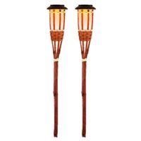 2x Oranje buiten/tuin Led fakkel Bodi solar verlichting 54 cm vlam