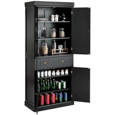 Keuken Kast 183 cm Buffetkast van Hout met Verstelbare Planken Zwart