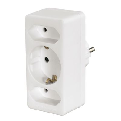 Hama 3-Way Multi-Plug 2 Euro Sockets/1 Socket With Earth Contact White