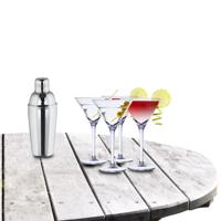 Cocktailshaker set met 4x stuks Martini cocktailglazen 220 ml - thumbnail