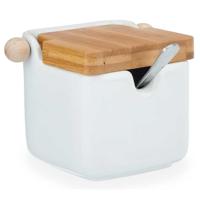 Kinvara Suikerpot met deksel - wit - 190 ml - porselein - bamboe - 7,5 x 11 x 7,5 cm