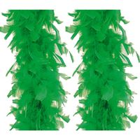 Carnaval verkleed veren Boa - 2 stuks - groen - 180 cm - thumbnail