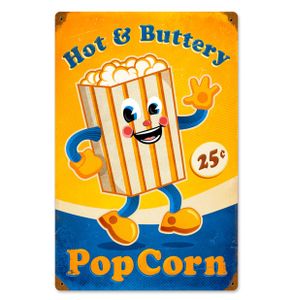 Hot and Buttery Popcorn Zwaar Metalen Bord