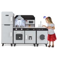 Keukenset voor Kinderen van +3 Jaar 3-in-1 Keukenspeelgoed met Koelkast Wasmachine Ijsmachine Fornuis Gootsteen Oven Magnetron