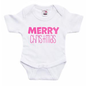 Kerst baby rompertje - wit - glitter roze - Merry Christmas - Kerst cadeau