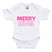 Kerst baby rompertje - wit - glitter roze - Merry Christmas - Kerst cadeau