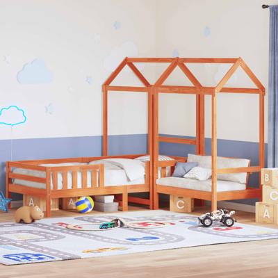 Kinderbed met huisje massief grenenhout wasbruin 80x200 cm