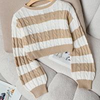 Bon&Bon Hot Pink Ribbed Knit Crop Sweater - Casual Drop Shoulder Pullover Khaki-5 / XL