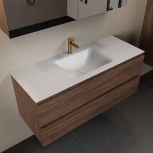 MONDIAZ AIVY 120cm badmeubel Mocha, wastafel Talc solid surface midden 1 kraangat met spiegelkast (AI-351621TALC-SI - AI-M120MOMI - AI-C120MOMI)