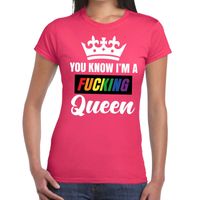 Roze You know i am a fucking Queen gay pride t-shirt dames - thumbnail