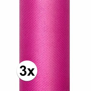 Glitter tule stof - 3x rollen - fuchsia roze - 15 x 900 cm - hobbyartikelen/knutselspullen - gaatjes