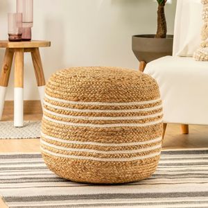 Kave Home Poef 'Saht' 45cm, kleur Naturel/Wit