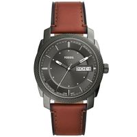 Fossil FS5900 Horloge Machine staal-leder grijs-bruin 42 mm