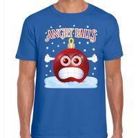 Fout kerst shirt Angry balls blauw voor heren - thumbnail