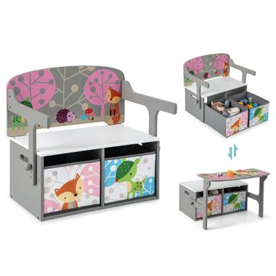 3-In-1 Ombouwbare Activiteitenbank voor Kinderen Tafel- en Stoelset met 2 Afneembare Stoffen Bladen om te Tekenen en te Spelen Grijs