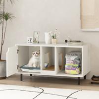 100 cm Kattenbakmeubel Verwijderbare Krabpaal Binnenkattenmeubel met 2 Compartimenten Modern Houten Meubel voor Katten