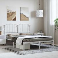Bedframe met hoofdbord metaal wit 135x190 cm