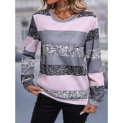 Dames Sweatshirt Kleurenblok Dagelijks gebruik Afdrukken Blozend Roze Casual Ruim Passend Strakke ronde hals Lange mouw Inelastisch Lente Herfst Winter Lightinthebox