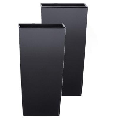 Bloempot/plantenpot Urbi - 2x - antraciet - kunststof - 24 x 24 x 45 cm - hoog - met binnenpot Bloempot/plantenpot Urbi - 2x - antraciet - kunststof - 24 x 24 x 45 cm - hoog - met binnenpot