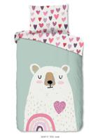 Good Morning Kinderdekbedovertrek "beer met hart en regenboog" - Multi - (140x200 cm) - Katoen Flanel
