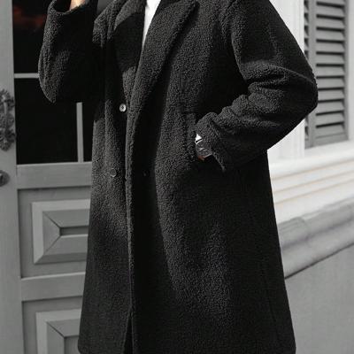 Bon&Bon Men's Coffee Brown Teddy Fleece Jacket | Double Breasted Coat Black / L