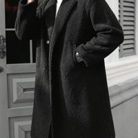 Bon&Bon Men's Coffee Brown Teddy Fleece Jacket | Double Breasted Coat Black / L